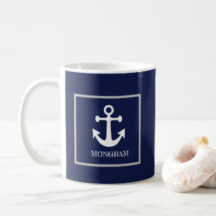 Caneca De Café Marinho Náutico Blue Name Anchor Coffee Mug