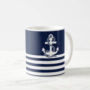 Caneca De Café Marinhos náuticos, lâminas brancas e âncora bra