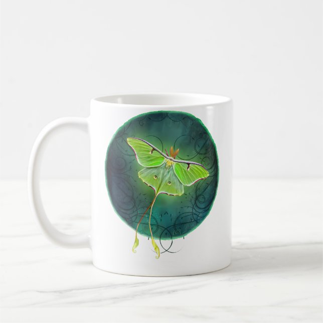 Caneca De Café Mariposa Luna Por Cheryl Casey Arte Lua Verde (Esquerda)