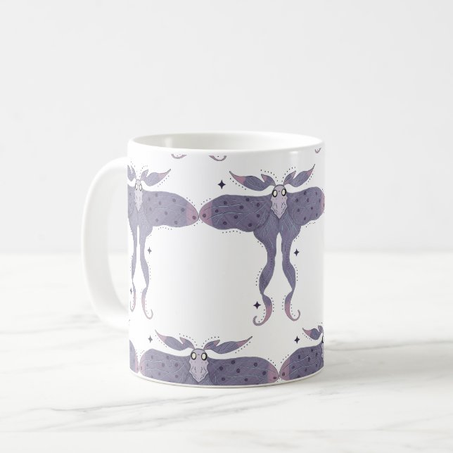 Caneca De Café Mariposa Roxa Caprichosa com Faíscas de Estrela (Frente Esquerda)
