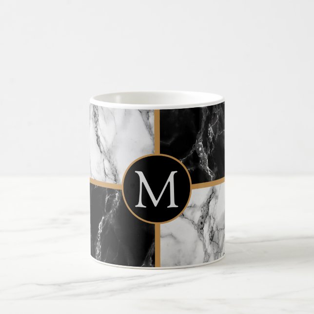 Caneca De Café Mármaco branco preto personalizou a sua letra Mug (Centro)