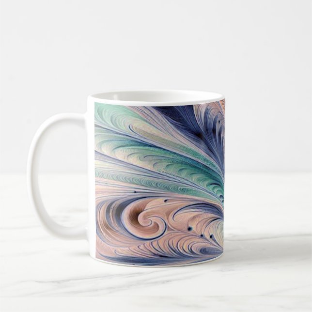 Caneca De Café marmorado azul, verde e pêssego (Esquerda)