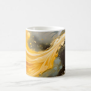 Caneca De Café Mármore Abstrato Dourado Ondas Modernas