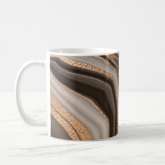 Caneca De Café mármore abstrato marrom com textura dourada (Esquerda)