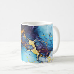 Caneca De Café Mármore Azul e Âmbar com Veias Douradas