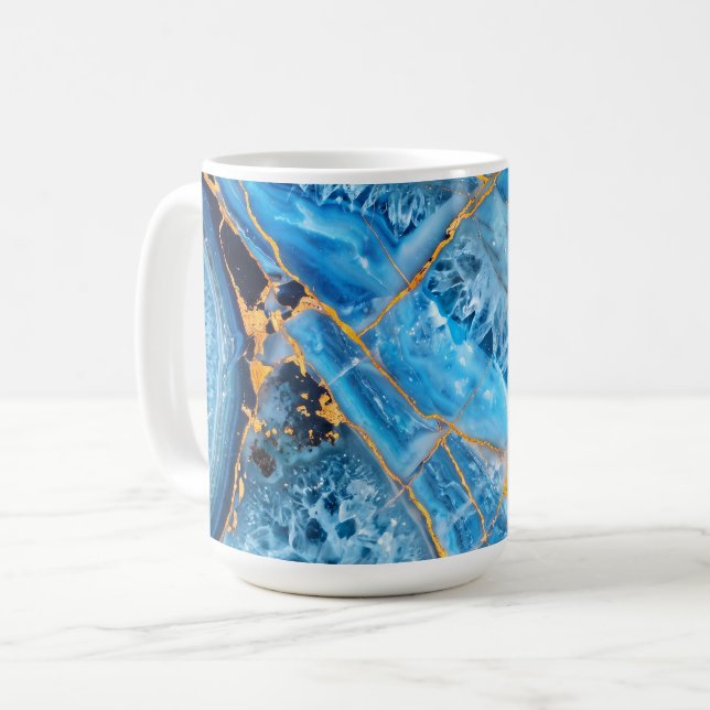 Caneca De Café Mármore Azul e Dourado (Frente Esquerda)