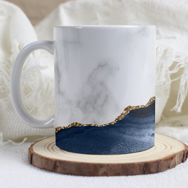 Caneca De Café Mármore Branco Ágata Azul-Marinho Dourada (Criador carregado)