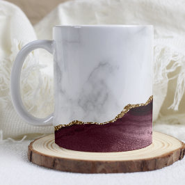 Caneca De Café Mármore Branco Ágata Borgonha Dourada