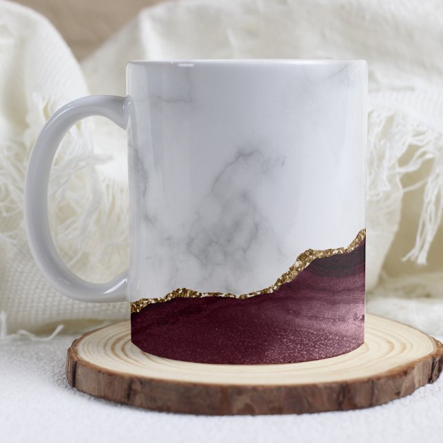 Caneca De Café Mármore Branco Ágata Borgonha Dourada (Criador carregado)