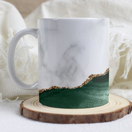 Caneca De Café Mármore Branco Ágata Esmeralda Verde Brilho Dourad