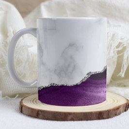Caneca De Café Mármore Branco Ágata Prata Roxa