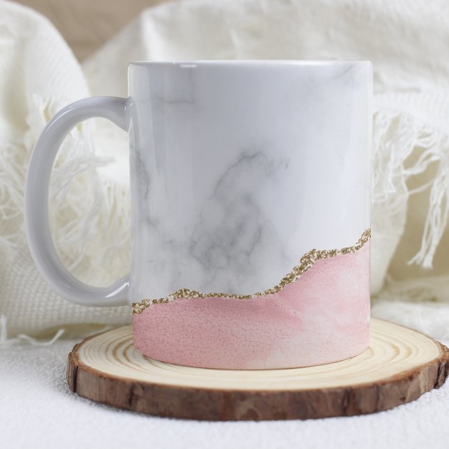 Caneca De Café Mármore Branco Ágata Rosa Bege Dourada (Criador carregado)