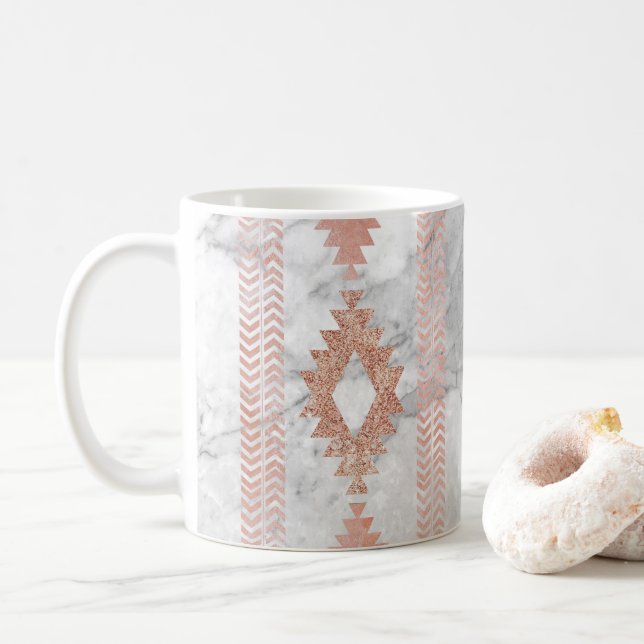 Caneca De Café mármore branco aztec, rosa, geométrico mínimo (Com Donut)