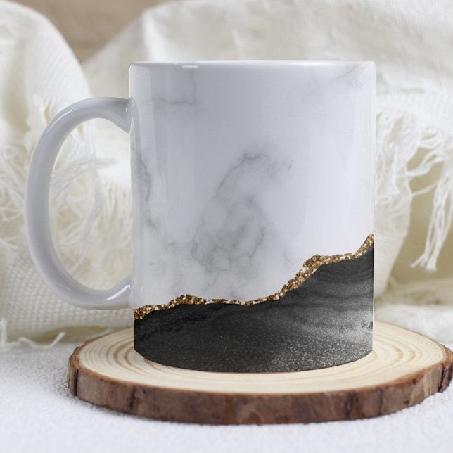 Caneca De Café Mármore Branco com Ágata Preta Dourada (Criador carregado)