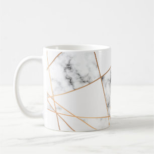 Caneca De Café Mármore Branco com Linhas Douradas Bonito