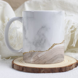Caneca De Café Mármore Branco Dourado Ágata Bege Taupe Marfim