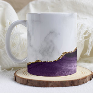 Caneca De Café Mármore Branco Dourado Ágata Roxa