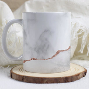 Caneca De Café Mármore Cinza Branco Ágata Brilho Dourado Rosa 