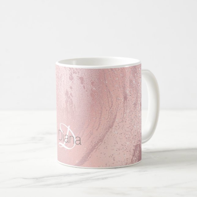 Caneca De Café Mármore de ouro, dourado, rosa-na moda, elegante (Frente Esquerda)