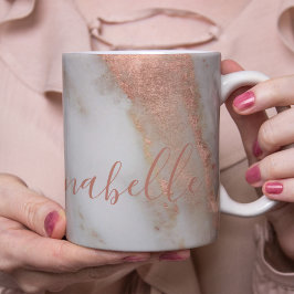 Caneca De Café Mármore dourado rosa com nome personalizado manusc