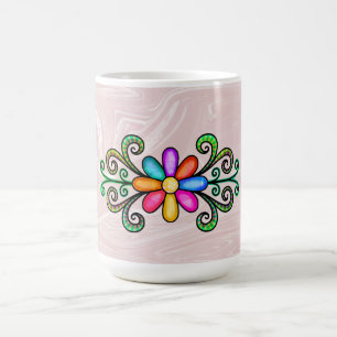 Caneca De Café Mármore Falso Rosa & Rabiscos