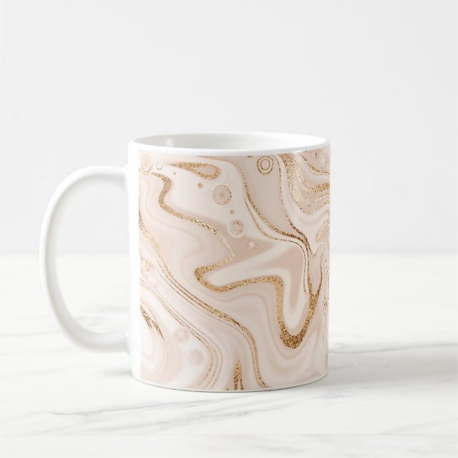 Caneca De Café Mármore líquido bege com cinza dourado (Esquerda)