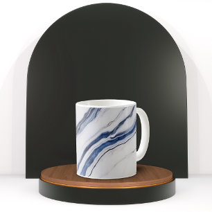 Caneca De Café Mármore Minimalista Branco e Azul Moderno