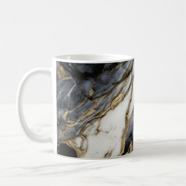 Caneca De Café Mármore Preto Cinza Branco Dourado Redemoinho Abst (Esquerda)