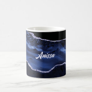 Caneca De Café Mármore Preto e Azul