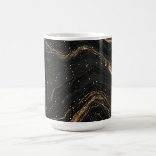 Caneca De Café Mármore Preto Luxo Veias Douradas Abstrato