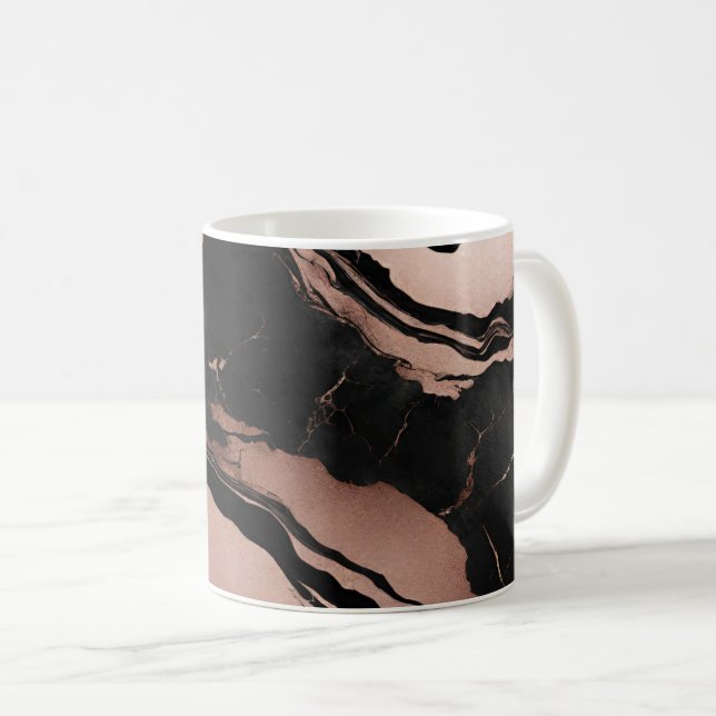 Caneca De Café Mármore Preto Moderno Tendência Dourado Rosa (Frente Esquerda)