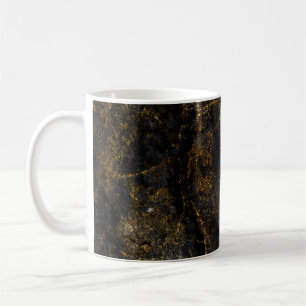 Caneca De Café Mármore preto, veias ouros, textura.