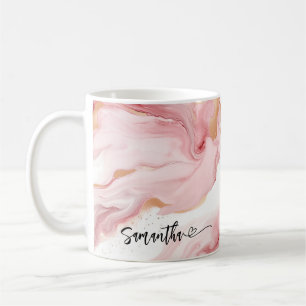 Caneca De Café Mármore Rosa Personalizado Com Nome Flutuante E Co