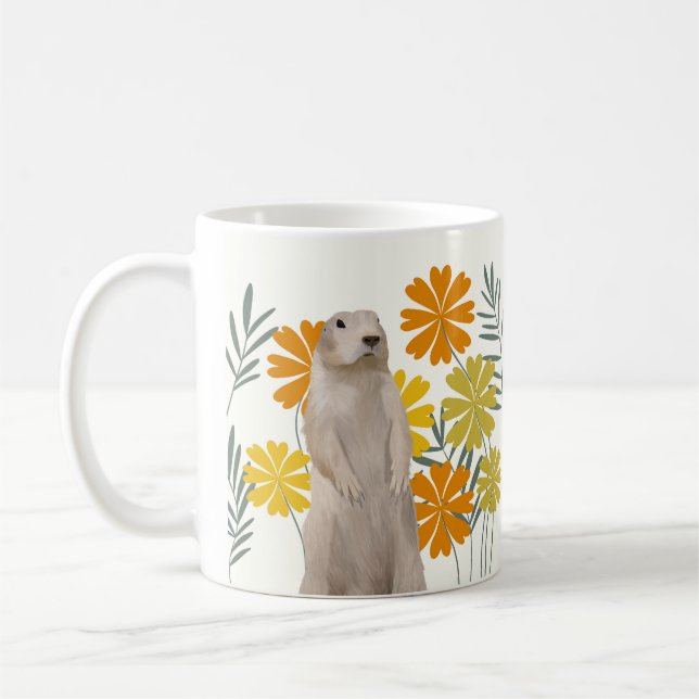 Caneca De Café Marmoto Bonito Com Flores Cheias (Esquerda)