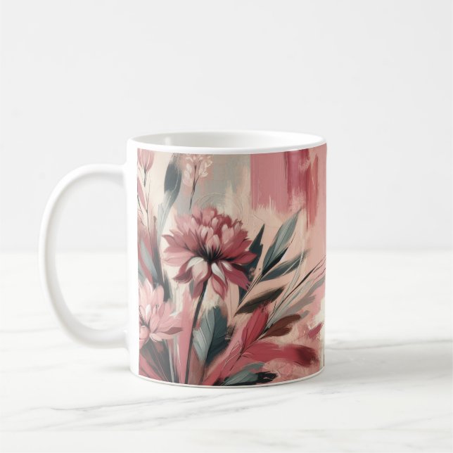Caneca De Café Maroon Blush Pintor pincel flores café caneca (Esquerda)