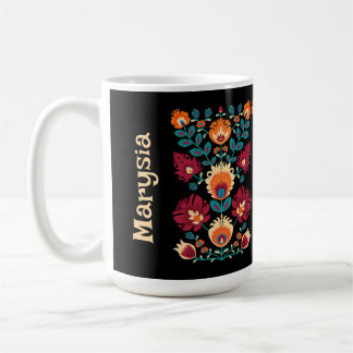 Caneca De Café Maroon, Teal e Pastel amarelo pastel Wycinanki