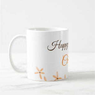 Caneca De Café Marrom-alaranjado feliz aniversário adicione nome 