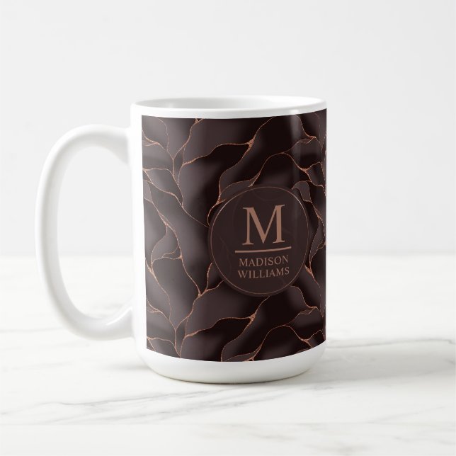 Caneca De Café Marrom Chocolate & Dourado Rosa Padrão de Onda Abs (Esquerda)