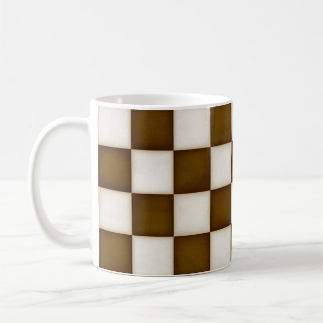 Caneca De Café Marrom e branco antigo verificados (Esquerda)