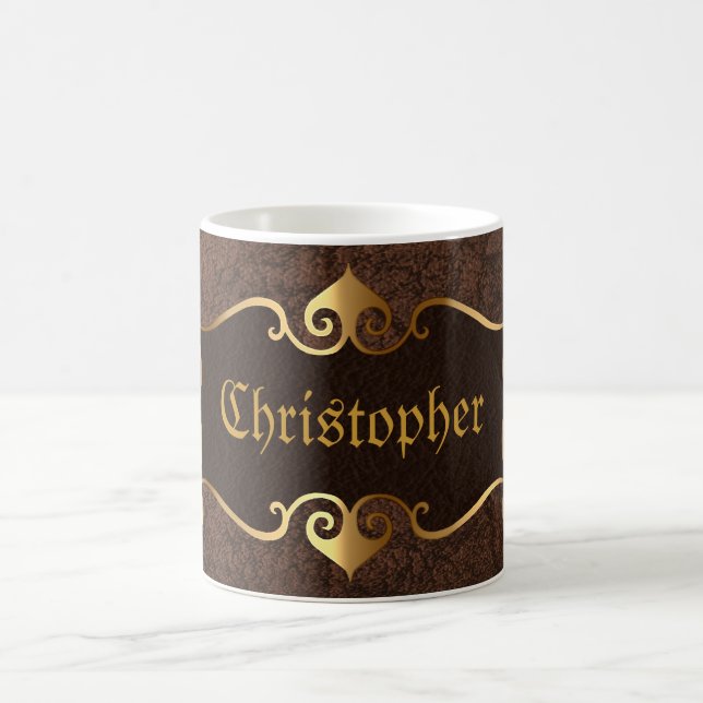 Caneca De Café Marrom elegante com quadro dourado (Centro)