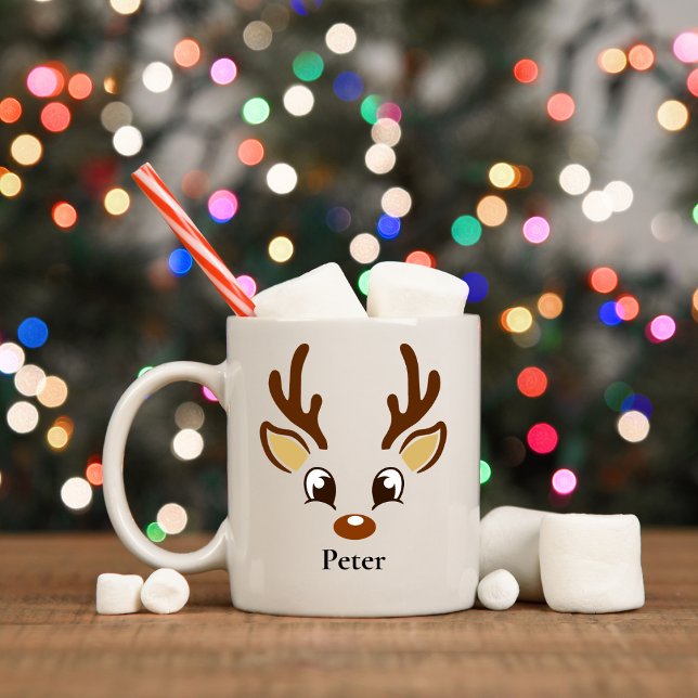 Caneca De Café Marrom Reindeer Personalizado Cama de Natal (Criador carregado)