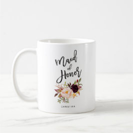 Caneca De Café Marsala burgundy madrinha de casamento Floral