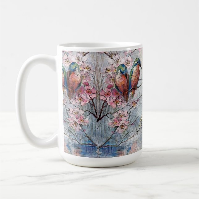 Caneca De Café Martins-pescadores Bonitos e Pintados e Flores (Esquerda)