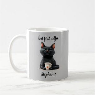 Caneca De Café Mas primeiro Gato Preto Engraçado