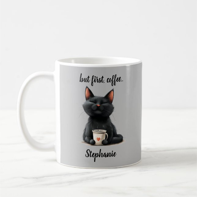 Caneca De Café Mas primeiro Gato Preto Engraçado (Esquerda)