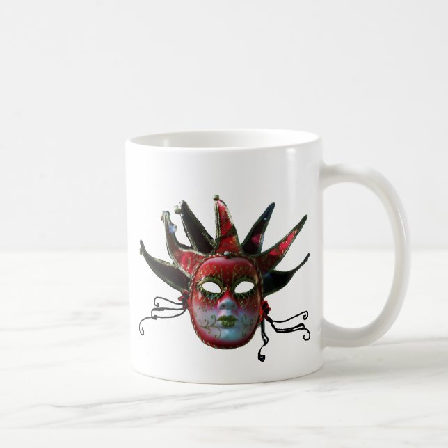 Caneca De Café MÁSCARA DE JESTER VERMELHO PRETO, Mascarada (Direita)