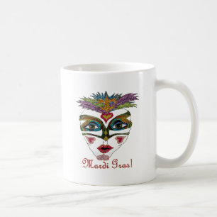 Caneca De Café Máscara de Pena Brilhante Colorida de Mardi Gras