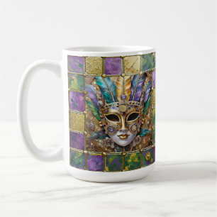 Caneca De Café Máscara de Pena Colorida de Cerâmica e Ouro de Mar