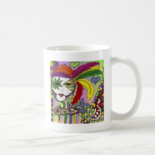 Caneca De Café Máscara de pena de Mardi Gras Psicodélica