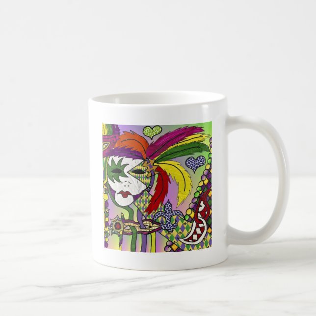 Caneca De Café Máscara de pena de Mardi Gras Psicodélica (Direita)